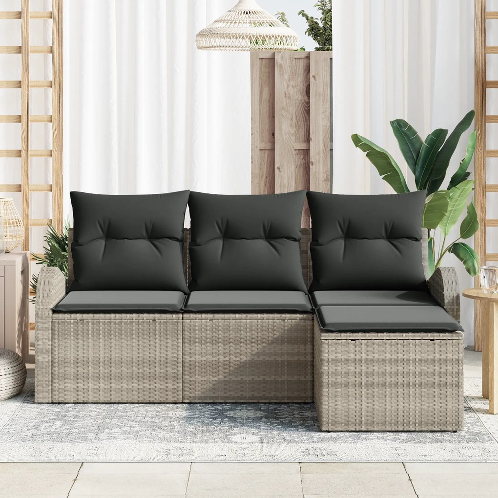 Conjunto de Sofá de 4 Peças de Jardim com Almofadas Cinza Claro Rattan