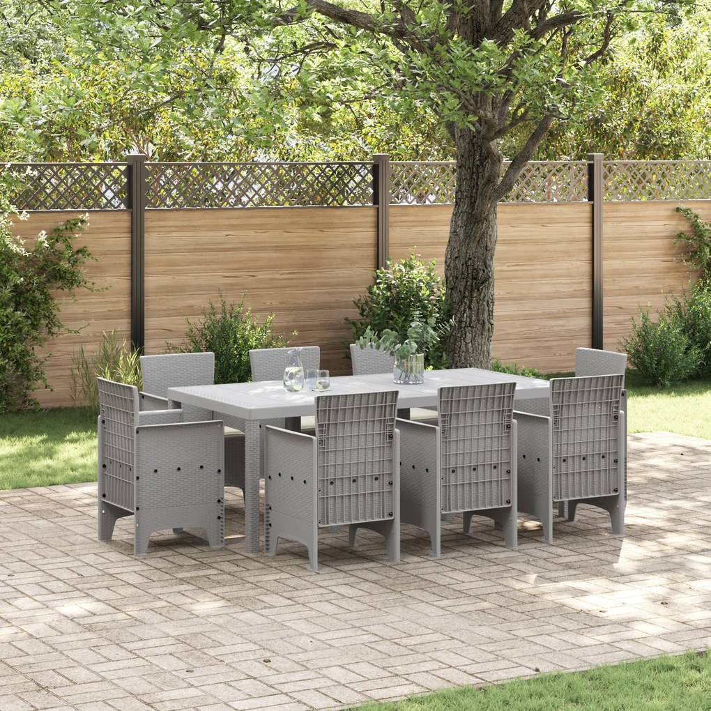 vidaXL Conjunto de Jantar de 9 Peças com Almofadas Cinza Claro Rattan Sintético