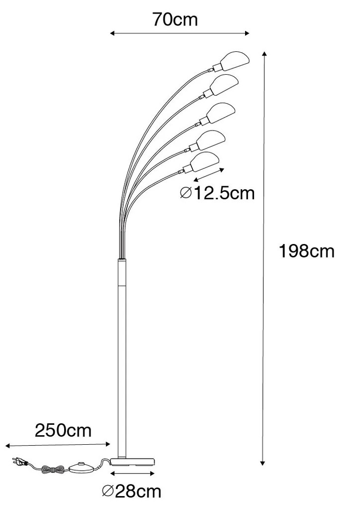 Candeeiro de pé design bronze escuro com dourado 5 luzes - Sixties Marmo