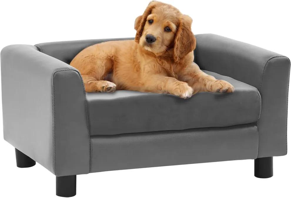 Sofá para cães 60x43x30 cm pelúcia e couro artificial cinzento