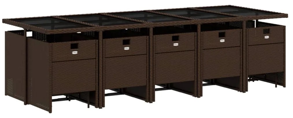 15 pcs conjunto jantar p/ jardim c/ almofadões vime PE castanho