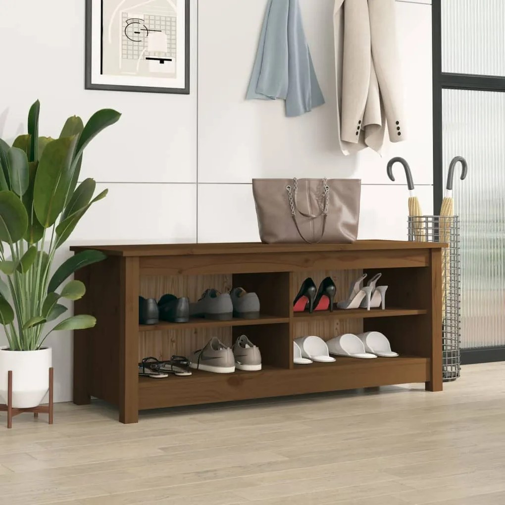 vidaXL Banco sapateira 110x38x45,5 cm pinho maciço castanho mel