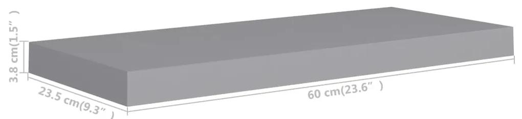 Prateleira de parede suspensa 60x23,5x3,8 cm MDF cinza