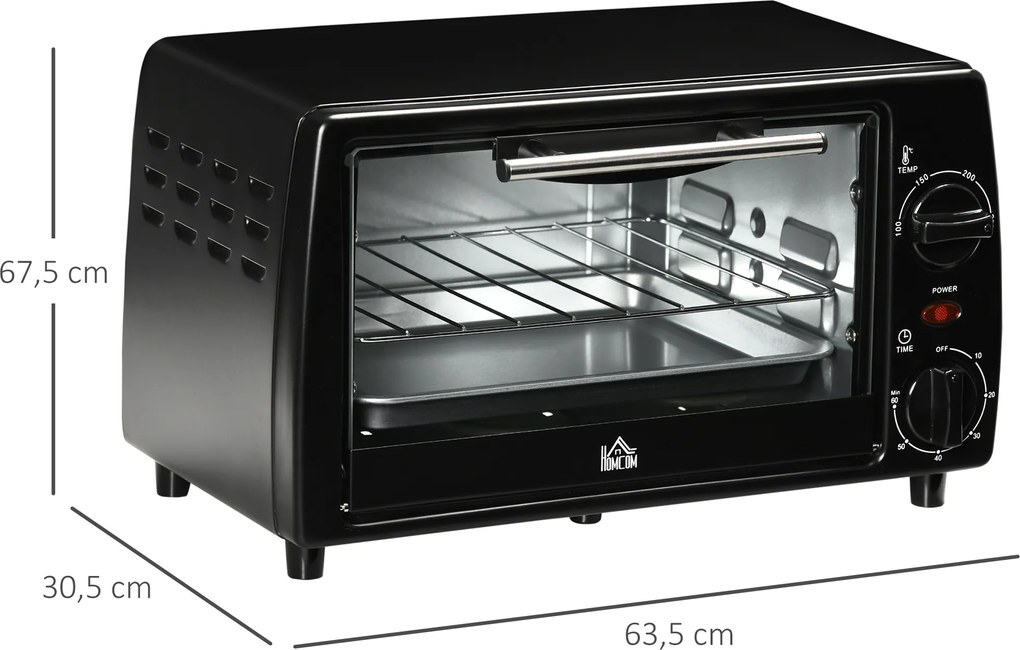 Mini Forno Elétrico 10 Litros 750W com Temperatura até 230°C Temporizador 60 Minutos Bandeja e Grade 36,5x26x22cm Preto