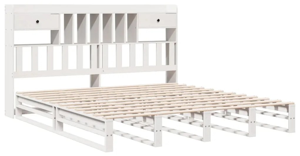 Cama com estante sem colchão 200x200 cm pinho maciço branco