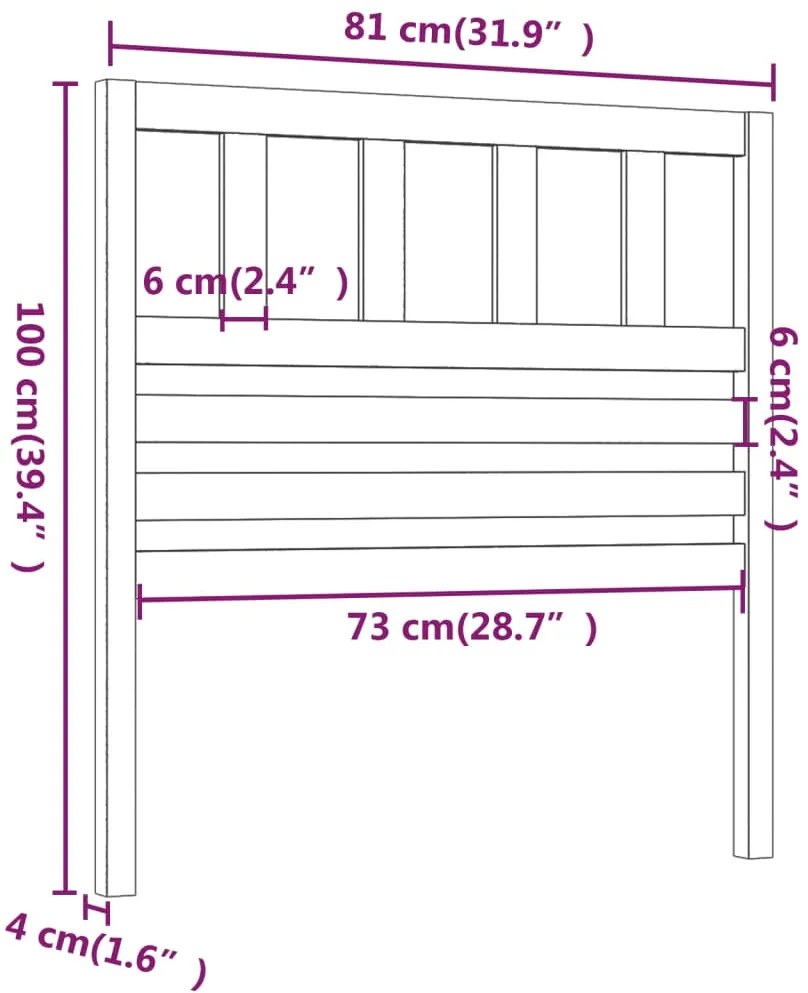 Cabeceira de cama 81x4x100 cm pinho maciço cinzento