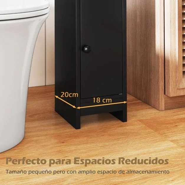 Armário de casa de banho  20 x 18 x 80 cm pequeno com porta e prateleiras ajustáveis para casa de banho 20 x 18 x 80 cm Preto