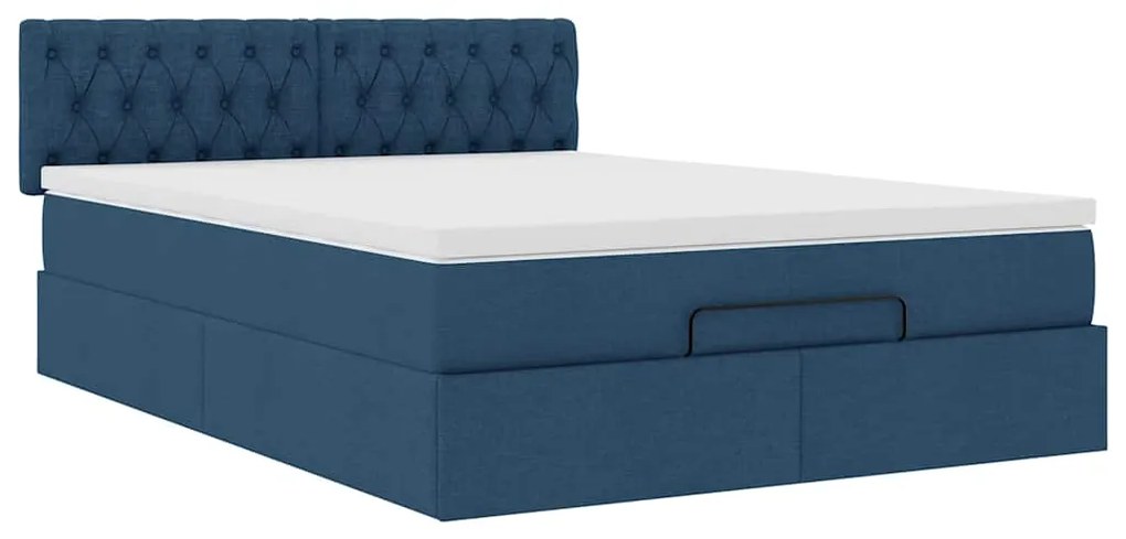 Estrutura de cama otomana com colchão tecido azul 140x200cm
