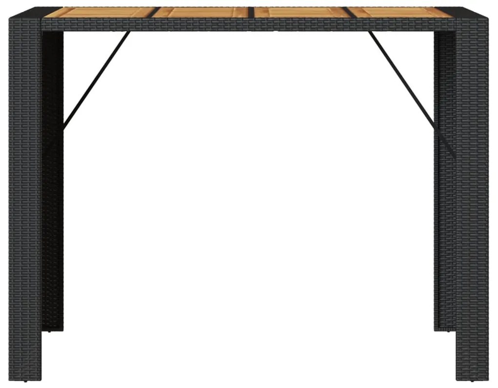 Mesa de bar para jardim com tampo em acácia vime PE preto