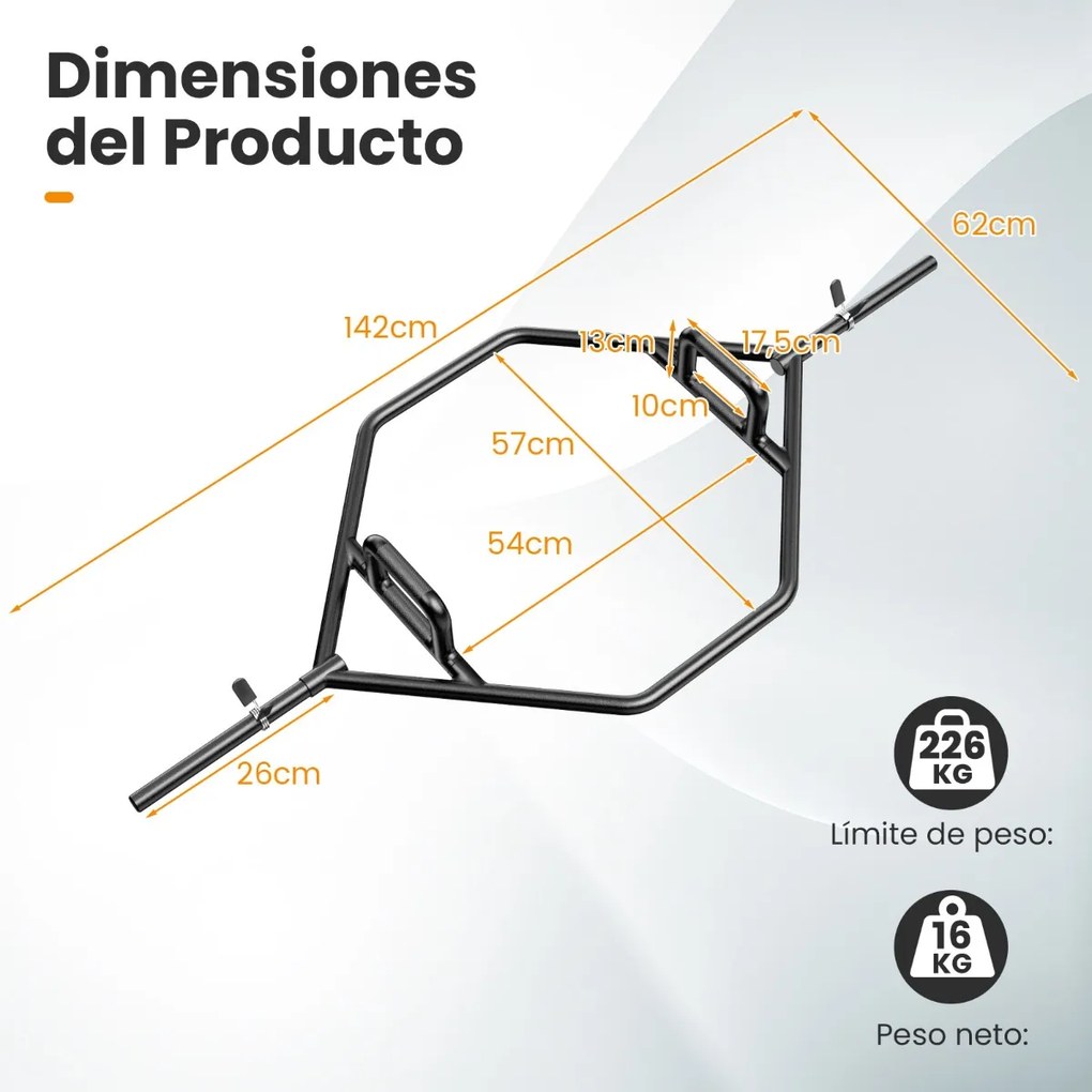 Barra para Pesos Hexagonal com Punhos para Ginásio em Casa Capacidade de Peso de 226 kg 142 x 62 x 13 cm Preto