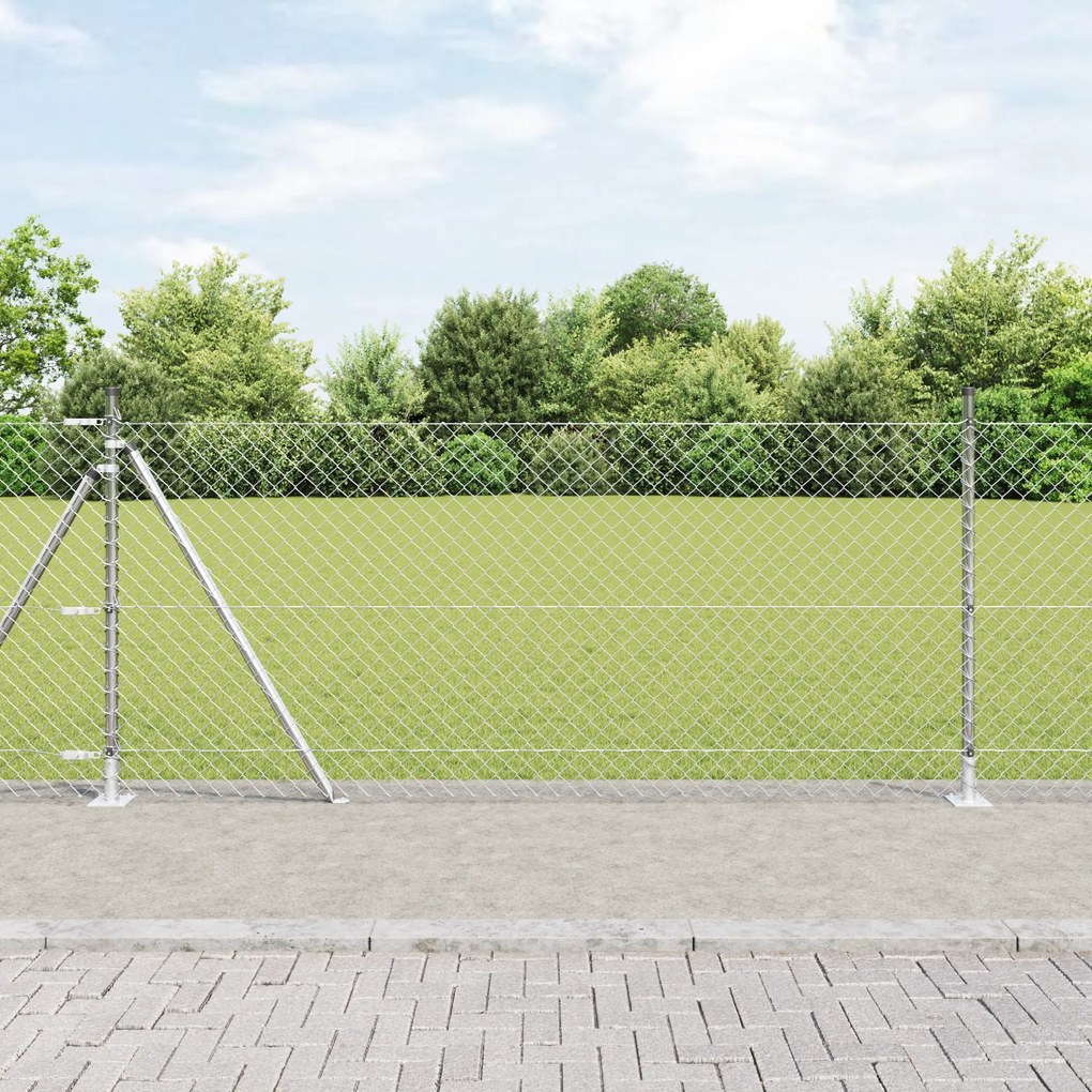 Cerca de Cadeia com 13 Postes com Flange 0,8 x 25 m Aço Galvanizado