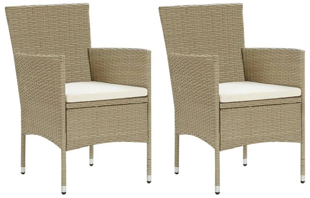 3 pcs conjunto jantar p/ jardim c/ almofadões vime PE bege