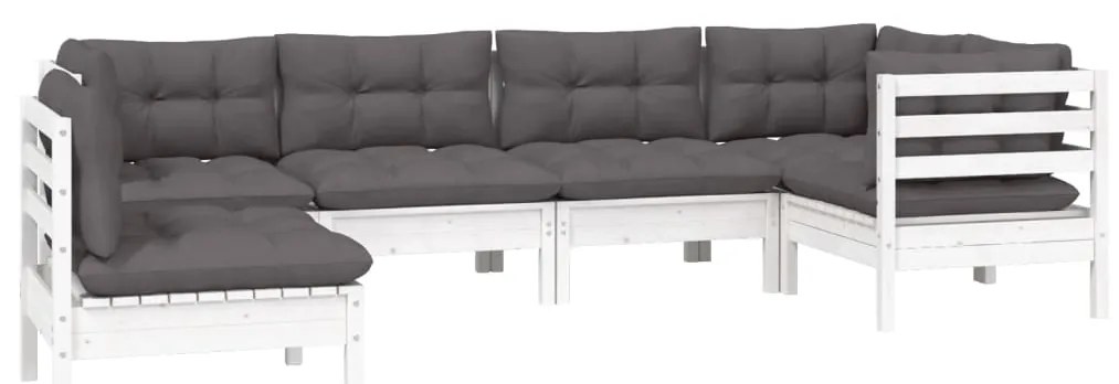 6 pcs conjunto lounge de jardim c/ almofadões pinho branco