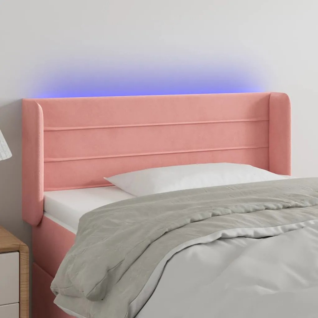 Cabeceira de cama c/ luzes LED veludo 93x16x78/88 cm rosa