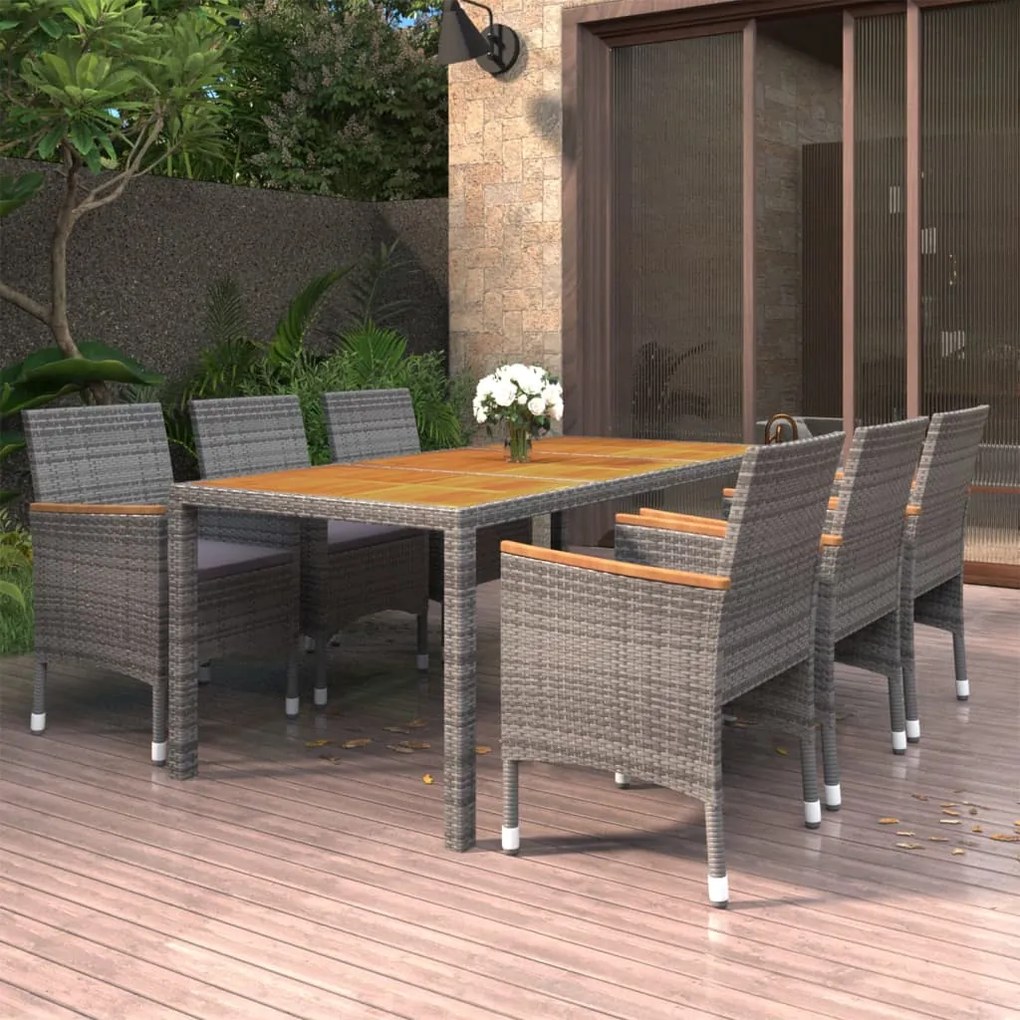 vidaXL 7 pcs conjunto de jantar p/ jardim vime PE cinzento