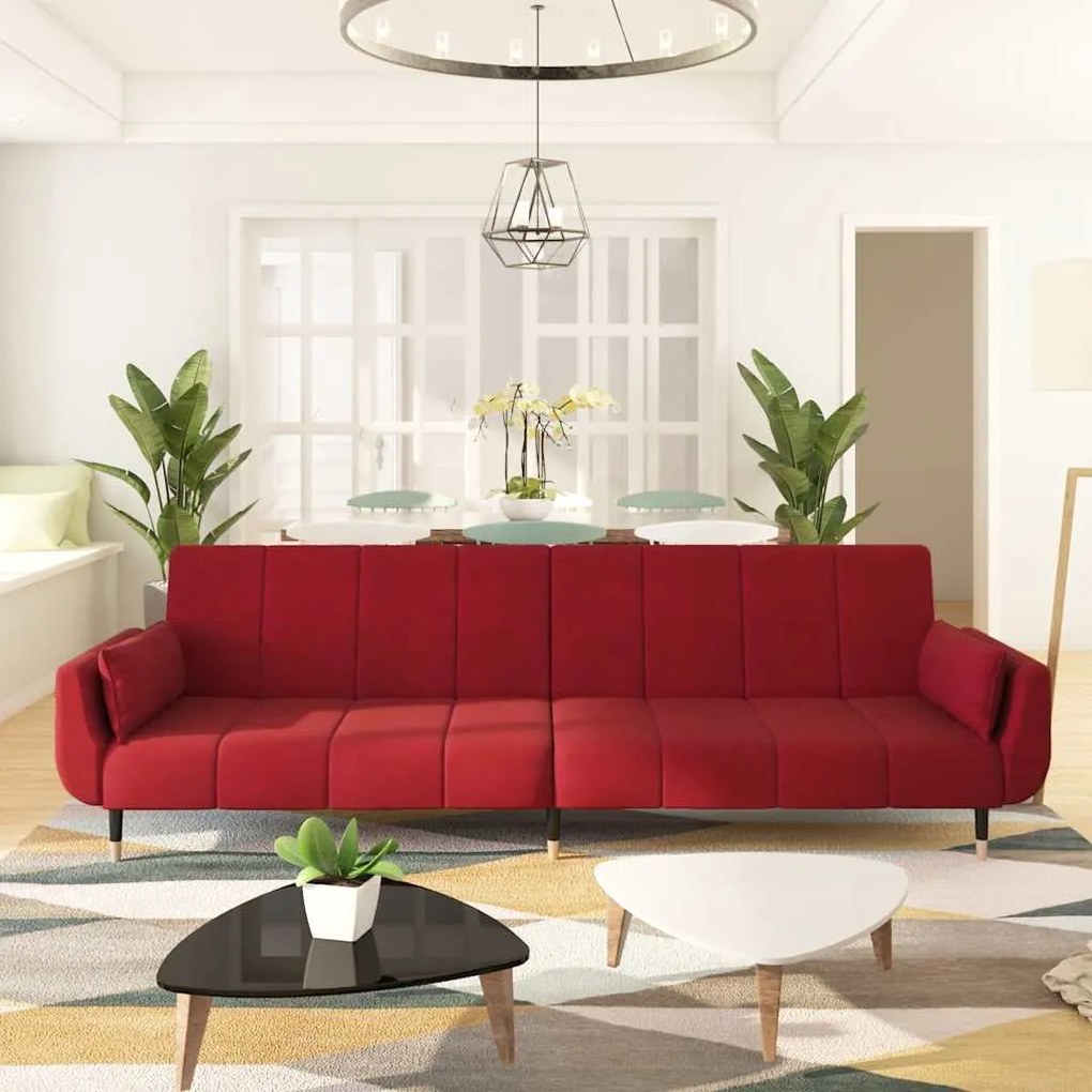 vidaXL Sofá-cama 2 lugares com duas almofadas veludo vermelho tinto