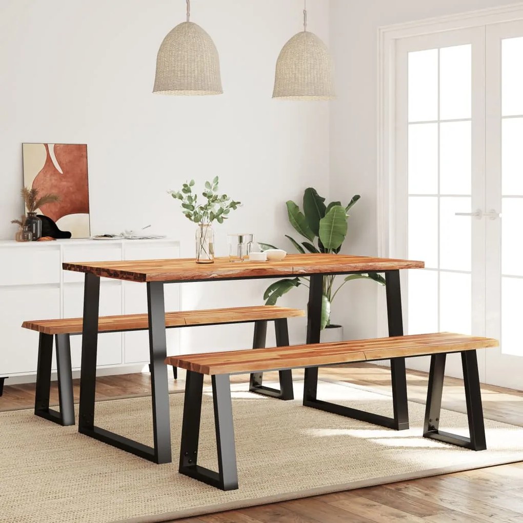 vidaXL 3 pcs conjunto de jantar c/ bordas vivas acácia maciça