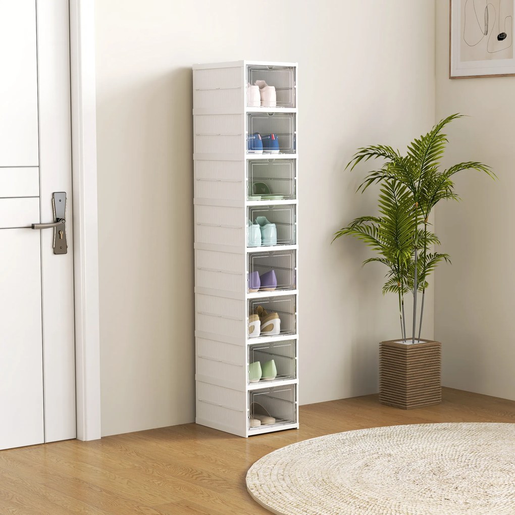 Sapateira Dobrável Organizador para Sapatos de 8 Níveis com Portas Transparentes para Sapatos até Tamanho 43 26x35x140 cm Branco