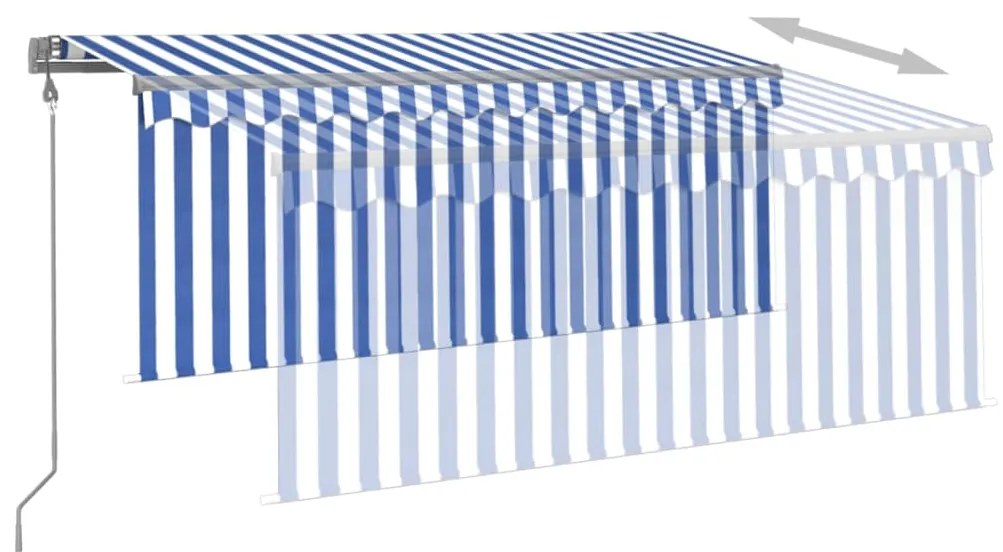 Toldo retrátil automático com estore 3,5x2,5 m azul e branco