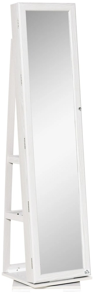 HOMCOM Joalheiro de Pé Armário para Jóias 360° com Fechadura e Espelho Incorporado Carga Máxima 20 kg 38x38x160 cm Branco