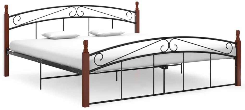 Estrutura de cama 180x200cm metal/madeira carvalho maciça preto