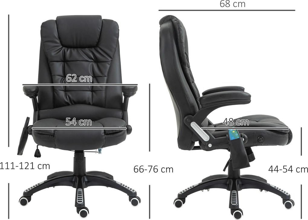 Cadeira de escritório com massagem e aquecimento elétrico, cadeira de escritório ergonómica com revestimento sintético preto