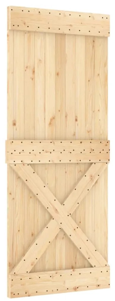 Porta de correr c/ ferragens 100x210 cm madeira de pinho maciça