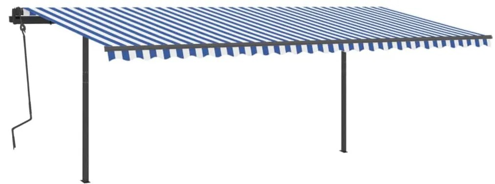 Toldo retrátil automático com postes 6x3,5 m azul e branco
