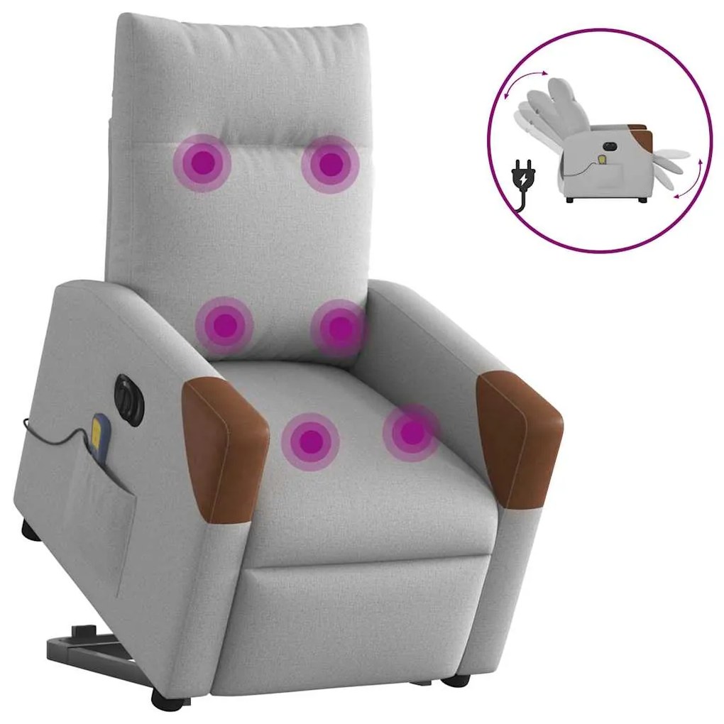 Poltrona elétrica elevatória massagens tecido cinzento-nublado