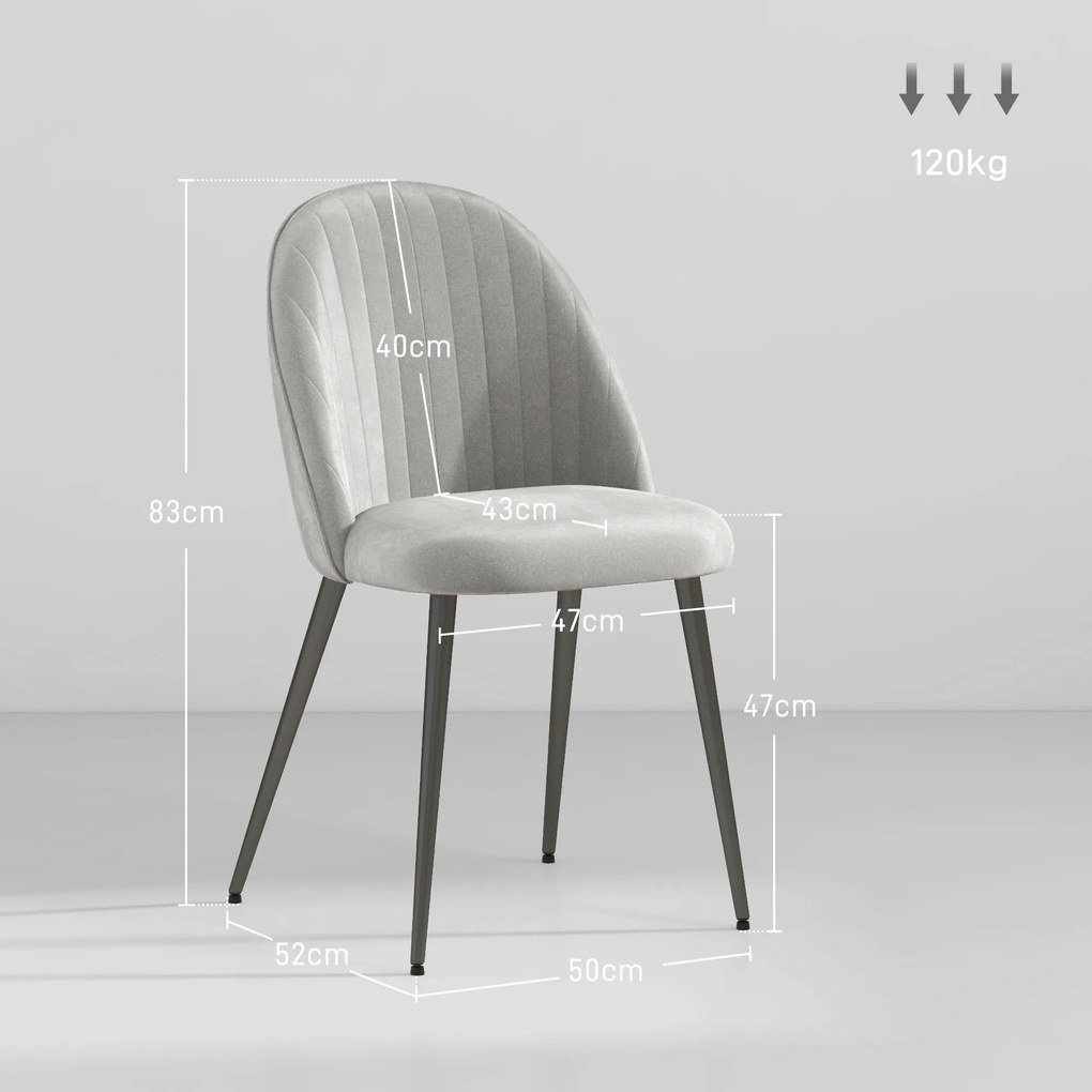 Conjunto de 8 Cadeiras de Sala de Jantar Modernas (MESA NÃO INCLUIDA) Cadeiras Estofadas em Veludo com Encosto Alto 50x52x83 cm Cinza
