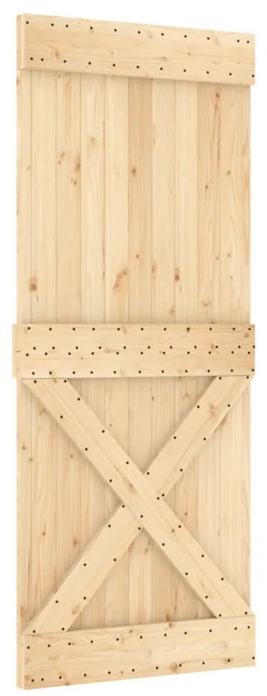 Porta de correr com ferragens 85x210 cm madeira de pinho maciça