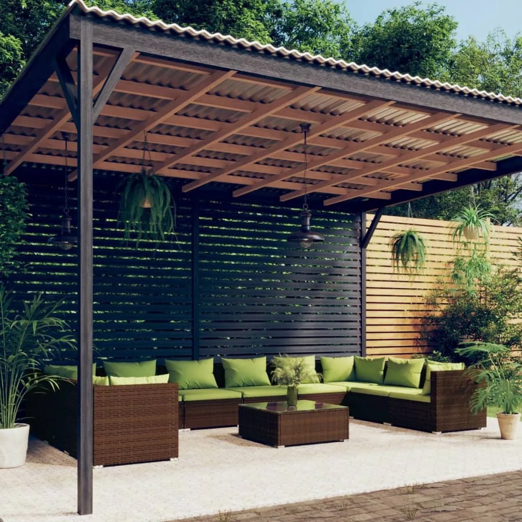 vidaXL 11 pcs conjunto lounge jardim c/ almofadões vime PE castanho