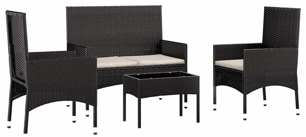 4 pcs conjunto lounge de jardim c/ almofadões vime PE preto
