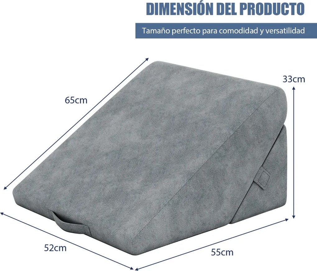 Almofada triangular de espuma para cama e sofá Almofada triangular com capa removíve cinzento
