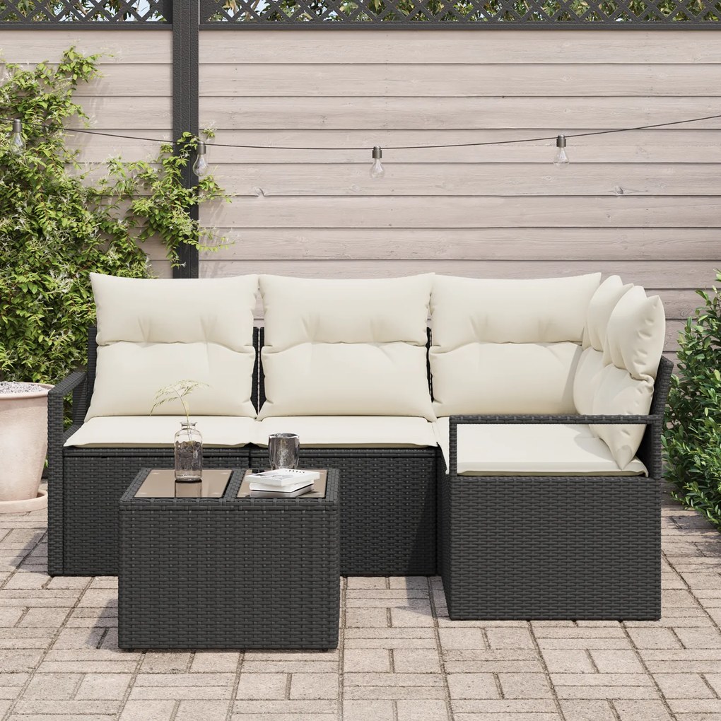Conjunto de Sofá de Jardim vidaXL 4 Peças com Almofadas Rattan Poliést