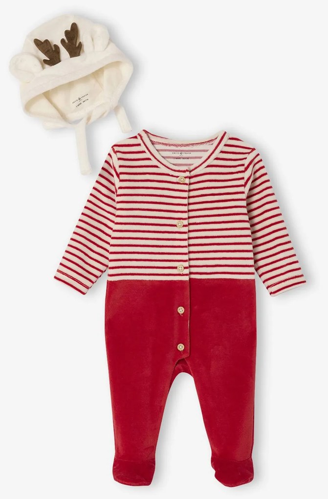 Pijama de Natal e gorro em veludo ENVIE DE FRAISE personalizável, para bebé vermelho