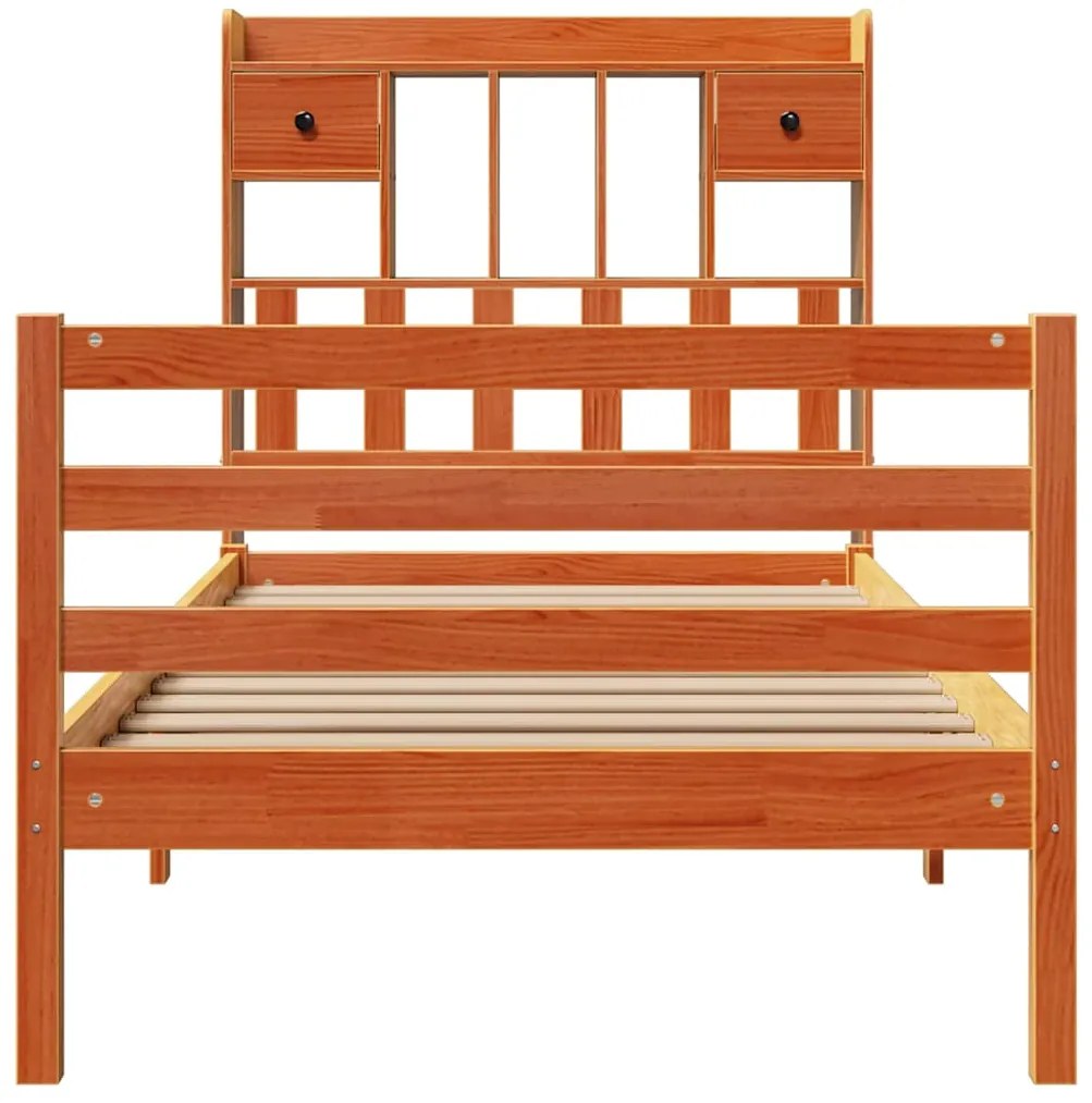 Cama com estante sem colchão 75x190cm pinho maciço castanho-mel