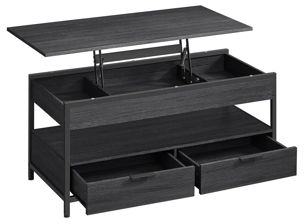 Mesa de centro elevatória VASAGLE, mesa de sala de estar, com gavetas de armazenamento, compartimentos ocultos e prateleira aberta, cinza carvão e preto tinta LCT209B22
