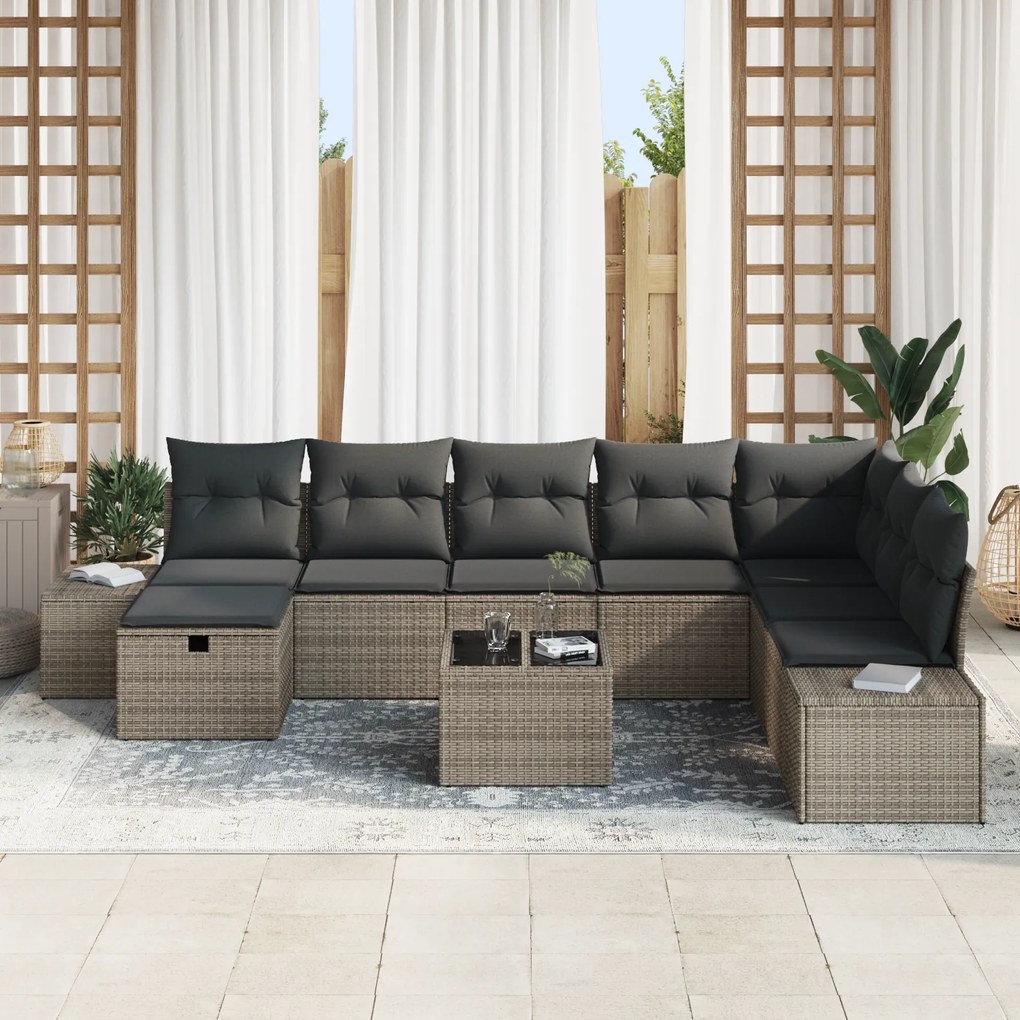 Conjunto de Sofá de 9 Peças com Almofadas Cinza Rattan