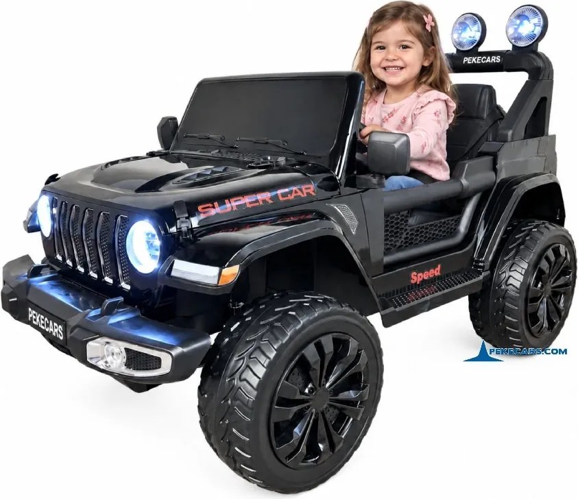 Jeep elétrico 12V 4x4 para crianças 1 a 6 anos Wrangler Rubicon Style rodas Borracha e controlo remoto Preto Metalizado
