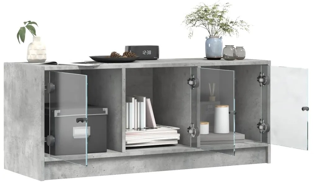 Móvel de TV c/ portas de vidro 102x37x42 cm cinza cimento