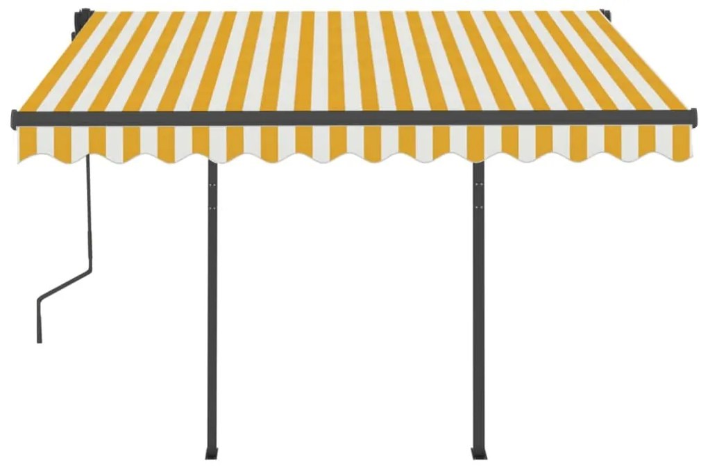 Toldo retrátil manual com postes 3x2,5 m amarelo e branco