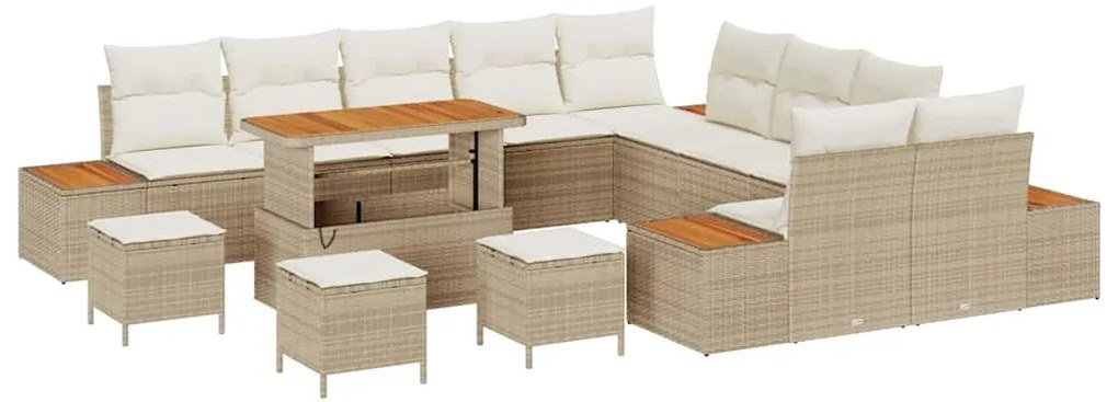 Conjunto de Sofá de Jardim vidaXL com Almofadas de 14 Peças Bege Ratta