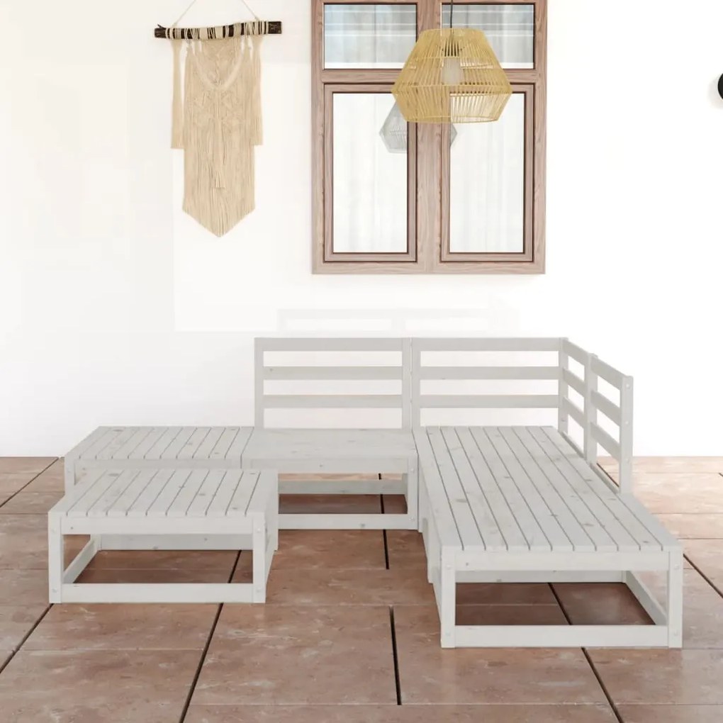 vidaXL 6 pcs conjunto lounge de jardim pinho maciço branco