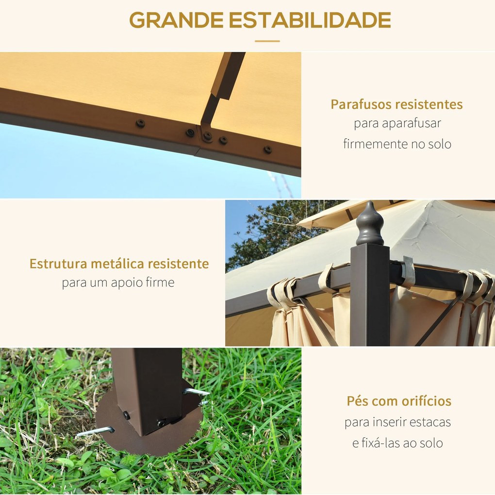 Outsunny Pérgola de Jardim 300x300x270 cm Pérgola com Duplo Teto 4 Cor