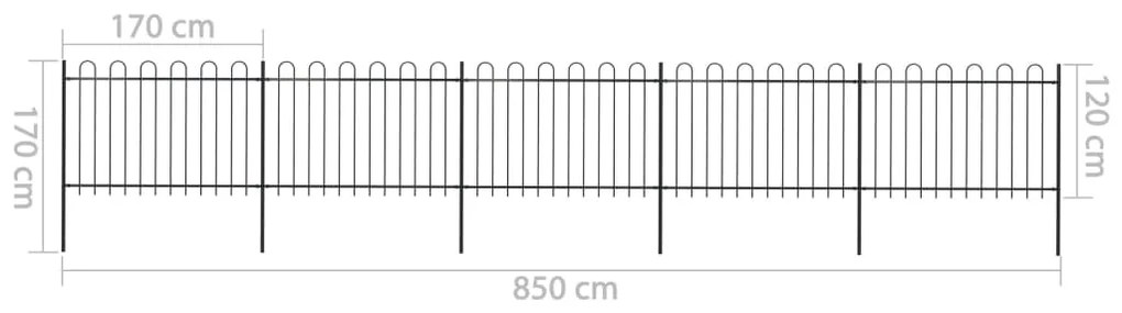 Cerca de jardim com topo em aros 8,5x1,2 m aço preto