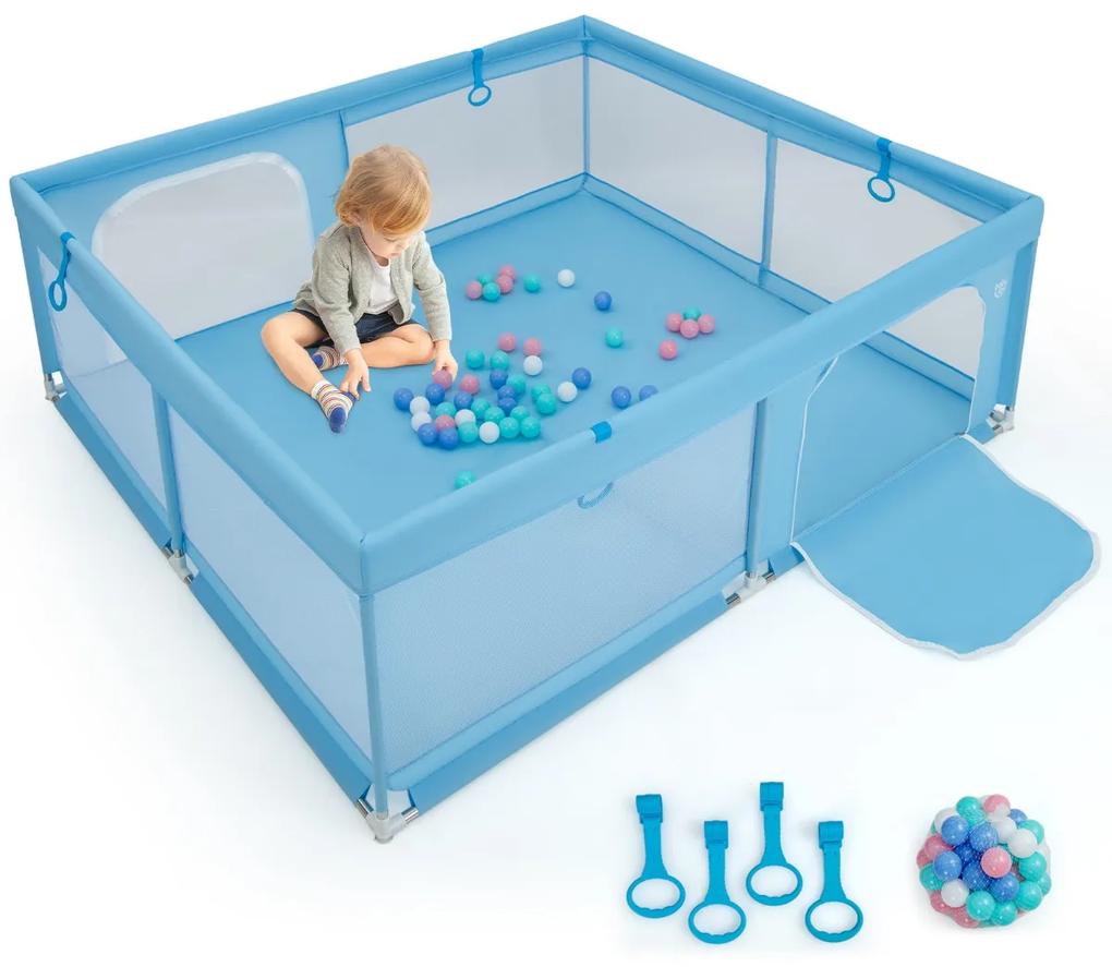 Parque para bebés com bolas de malha macia e respirável e base antiderrapante 200 x 180 x 68 cm Azul