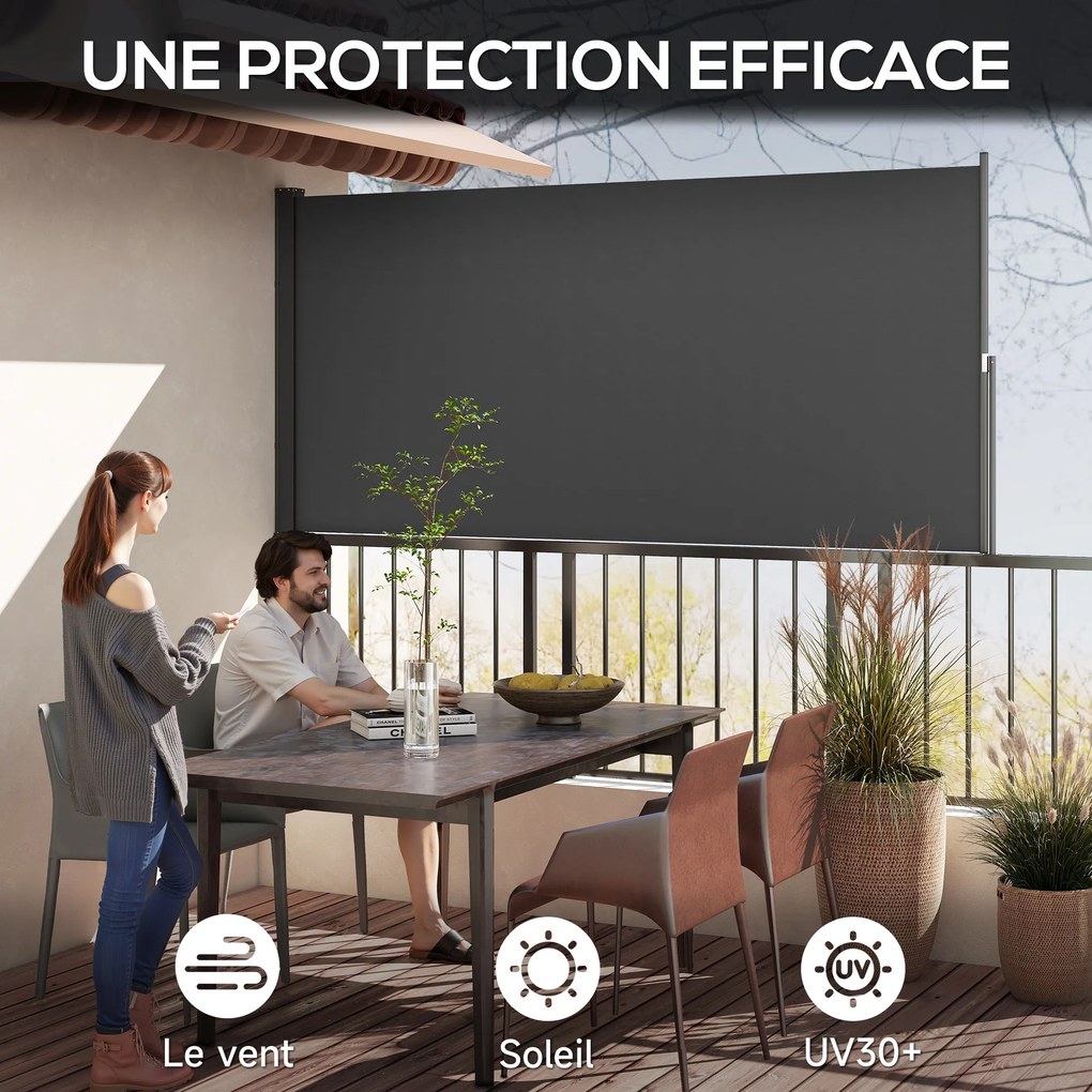 Toldo lateral com proteção contra olhares indiscretos, retrátil, 3 x 1,4 m, em alumínio e poliéster anti-UV de alta densidade (180 g/m²), cinzento esc