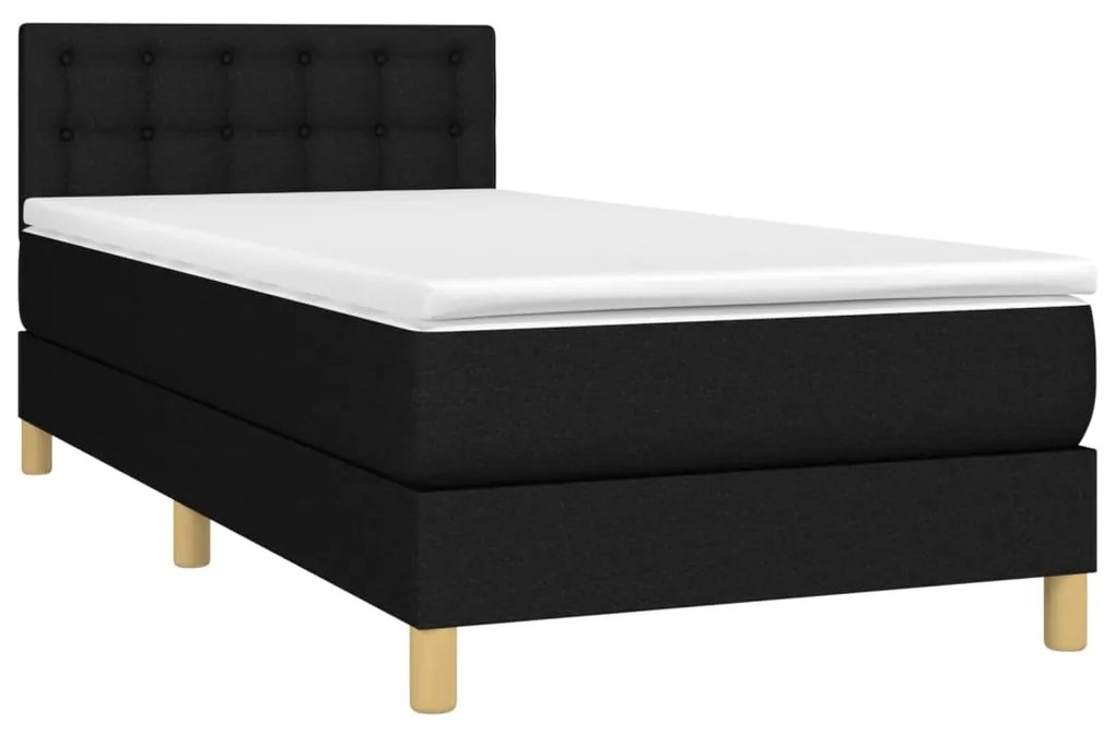 Cama box spring c/ colchão e LED 100x200 cm tecido preto