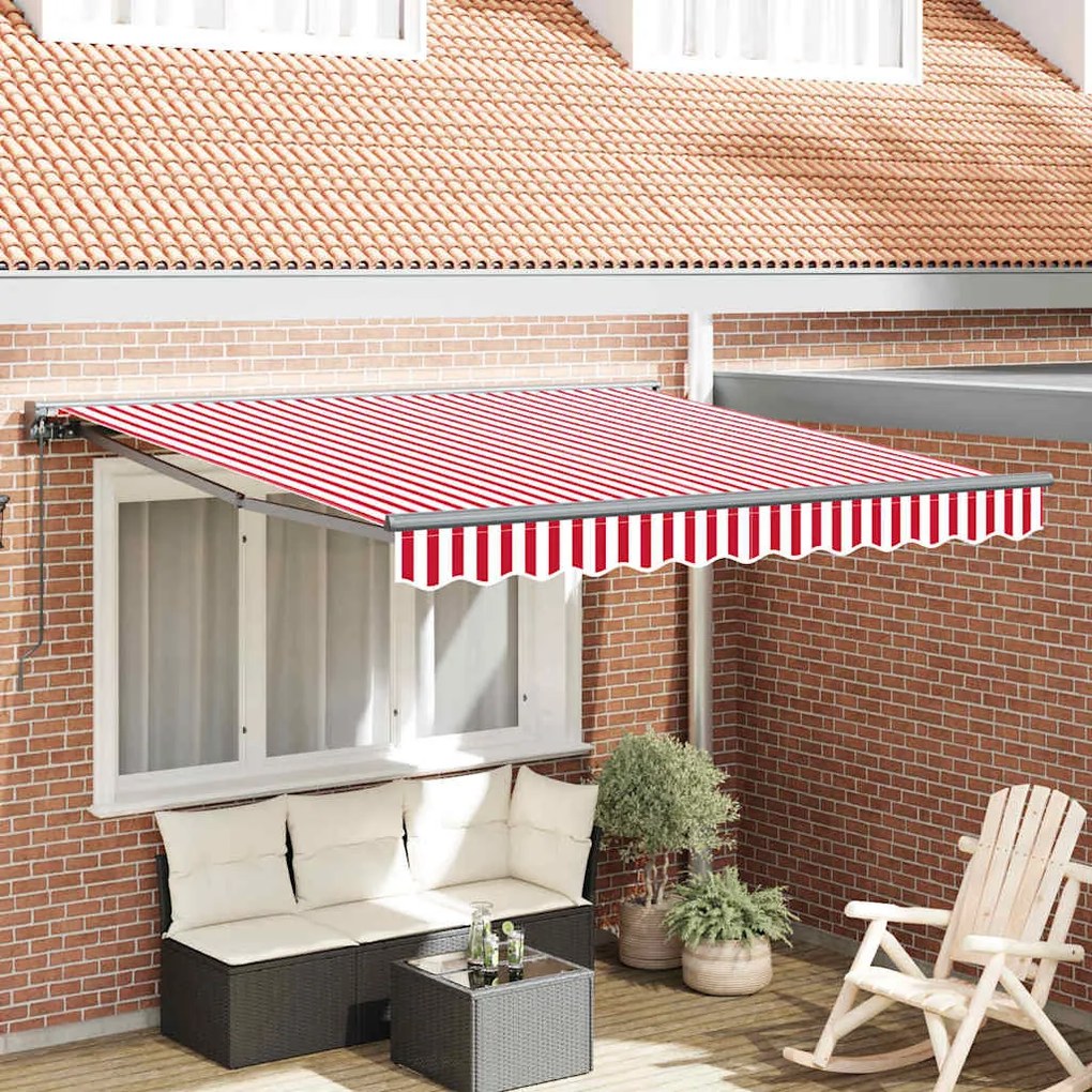 vidaXL Toldo Retrátil Manual Listrado Vermelho e Branco 300x250 cm